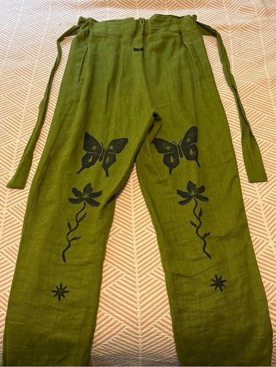 Sister nettle Pants - Sister Nettle butterfly flower moon star 100% linen pants